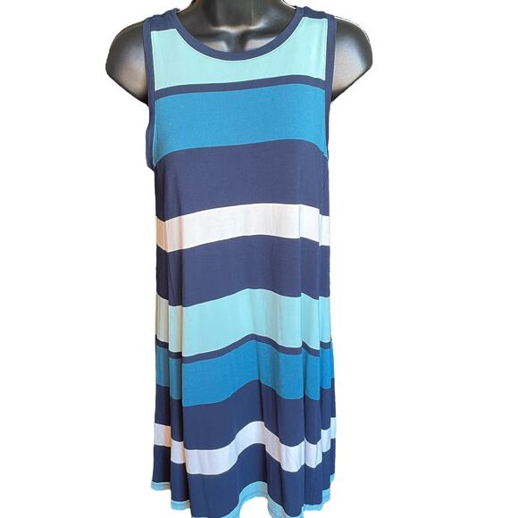 Loft Blue Striped Rayon Sleeveless Casual Dress Size SP - Picture 1 of 7